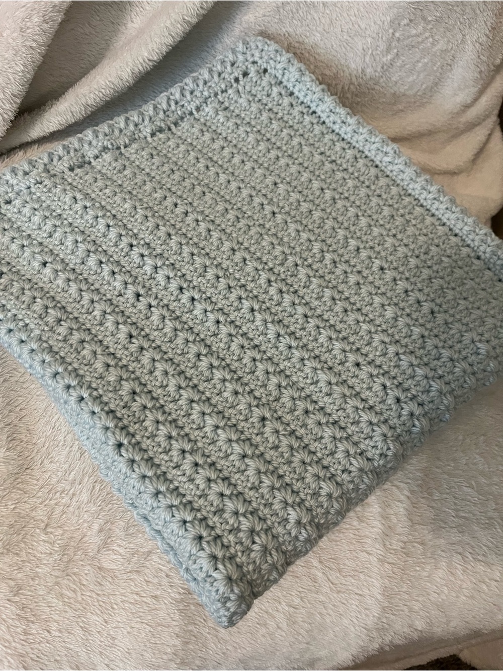 Handmade Chunky Crochet Baby Blanket - Light Blue
